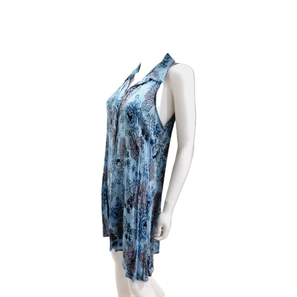 Summer Shirt Dress Sz Small Button Front Blue Floral Multicolor Spring Sleeveles